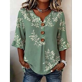 Women's Shirt Floral Graphic Vintage Stylish Long Sleeve Long Tops Casual Daily Holiday Blue Grass Green Dark Green Summer Spring