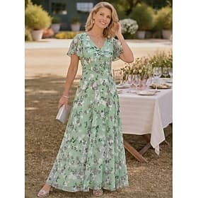 Femmes Robe Midi Robe en Chiffon Robe de Cocktail Robe Fleurie Robe Imprimée Mode Moderne Extérieur Vacances Fête du thé Coupe régulière Fleur Manche Courte Co