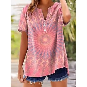 Women's T Shirt Print Ombre Graphic Abstract Stylish Classic Short Sleeve V Neck Regular Tops Casual Daily Pink Purple Orange Green Summer Spring