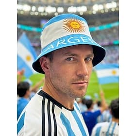Men's Reversible Polyester Bucket Hat, Argentina Flag Print, Lightweight Football Fan Hat for Game Day, Supporters, Casual Sports, Outdoor Wear
