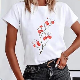 Women's T Shirt Print Floral Graphic Plants Vintage Stylish Classic Short Sleeve Crew Neck Round Neck Regular Tops Casual Daily Yellow Pink Red Summer Spring