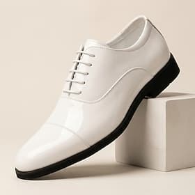 Men's White Lace-Up Formal Oxford Shoes, Sleek Minimalist Dress Shoes for Gentlemen, Business Wear, Weddings, Church, Banquets and Formal Occasions