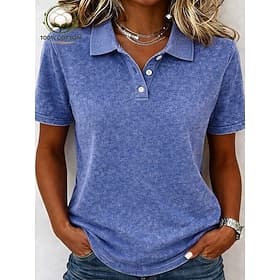 SoftFade™ Women's 100% Cotton Henley Shirt Vintage Short Sleeve Regular Tops Casual Beach Blue Pink Summer Spring