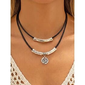 Women's Boho Alloy Double Layer Pendant Necklace, Multi Style Charm Choker for Beach Vacation, Summer Resort and Everyday Casual Wear