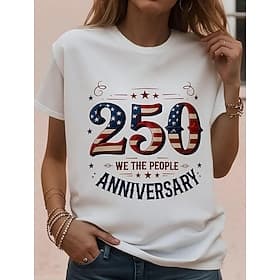 Independence Day American Anniversary Patriotic Women's T Shirt Graphic Flag Vintage Stylish Classic Short Sleeve Crew Neck Round Neck Daily Weekend Print Whit