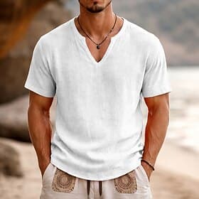 Men's Tee Top Short Sleeve Short Sleeves V Neck Summer Plain Fashion Designer Basic Soft Casual Vacation Street Black White Yellow Top Tee for Men