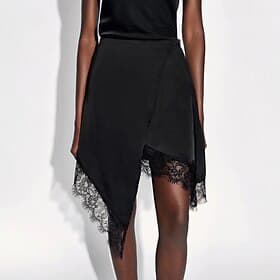 Women's Lace Skirt Elegant Asymmetrical Mid Waist Skirts Solid Colored Inelastic Daily Beach Black Spring
