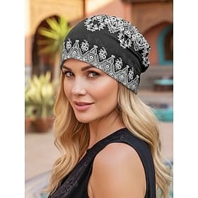 Chapeau, foulard et cache-cou bohèmes en polyester doux et léger, imprimé ethnique multicolore, idéal pour les vacances à la plage, les voyages et le quotidien