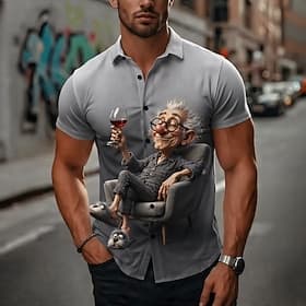 Per uomo Personaggio dei cartoni animati Bere Vecchio Uomo Camicia Camicia Estiva Camicia con Bottoni Manica Corta Divertente Vintage Retrò Quotidiano All'aper