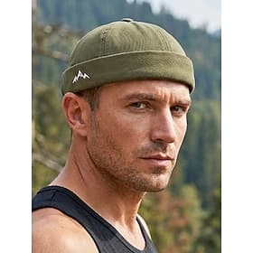 Casquette docker homme en polyester, sans visière et ajustable, ornée d'un motif montagne brodé multicolore, idéale pour les voyages, les sports de plein air,