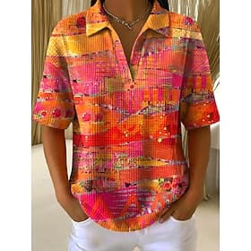 Femmes Hauts d'été Graphique Géométrique Élégant ancien Sans manches Manche Courte Col de chemise Hauts Réguliers Occasionnel Quotidien Noir Jaune Violet Clair