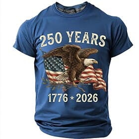 250th Anniversary 1776 2026 Men's Patriotic Bald Eagle American Flag Vintage USA Pride T Shirt Graphic Crew Neck Short Sleeve Fourth of July Semiquincentennial