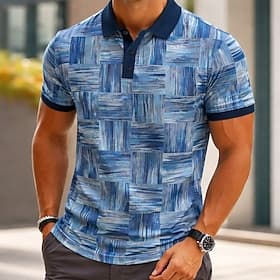 Herren Geometrisch Sport-Poloshirts Kurzarm Polo-Shirts Hemden mit Kragen Lässig Athleisure 3D-Druck Knöpfe Sommer Frühling Blau Purpur Grün