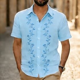 Hombre Estampado Floral Étnico Flores Camisa Camisa Guayabera Abotonar la camisa Manga Corta retro de la vendimia Diario Exterior Vacaciones Verano Primavera C