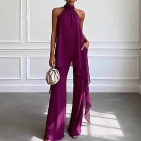 Per donna Chiffon Senza Maniche All'americana Tinta unica Elegante Quotidiano Vacanza Feste Viola Primavera Estate Vestibilità regolare