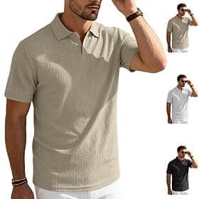 Homme Chemises en lin Polo Occasionnel Rue Revers Manche Courte Basique Moderne Uni Poids Léger Boutons Été Printemps Coupe régulière Noir Blanche Kaki Chemise