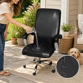 housse de chaise de bureau imperméable et extensible - design simple et moderne - housse de chaise d'ordinateur en cuir PU - durable et facile à nettoyer - par