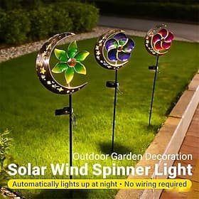 Solar Moon Wind Spinner Metal Garden Stakes Outdoor Decor Yard Spinners Pinwheels Waterproof Landscape Path Lighting Ornament 1pc