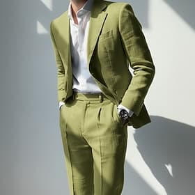Costumes Business Décontractés pour Hommes en Lin Col Notched Blanc Rose Mode Décontractée Unis Couleur Coupe Ajustée 2 Pièces Simple Boutonnage