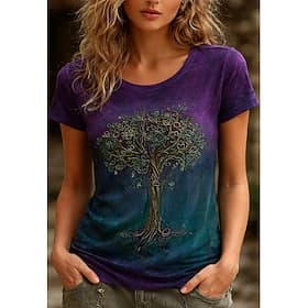 Damen T Shirt Druck Grafik Abstrakt Vintage Stilvoll Klassisch Kurzarm Rundhalsausschnitt Normale Oberteile Lässig Täglich Wochenende Purpur Sommer Frühling