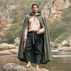 Set Retro Vintage Medieval Renaissance Pants Cloak Waist Belt with Accessories Long Sleeves Archer Ranger Lace up Fancy Dress Men's Fantasy Masquerade Renaissa