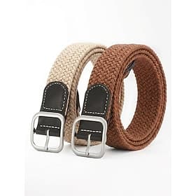 Men's Braided Polyester Belt, Multi-Color Adjustable Stretch Woven Casual Belt for Travel, Vacation, Business Commuting, Golf and Everyday Wear