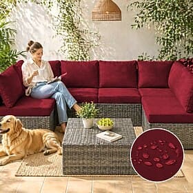 14 Piece Outdoor Patio Waterproof Cushion Covers Fits 6-Seat Wicker Rattan Sectional Couch Chair Furniture Cover Replacement Set Include 8 Backrests and Fade-R