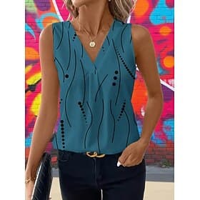 Women's Tank Top Graphic Geometric Abstract Elegant Vintage Stylish Sleeveless V Neck Crop Tops Beach Wedding Casual Daily Blue White / Black White Light Green