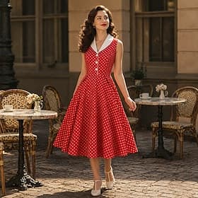 1950er Retro Vintage Rockabilly Midlänge Kleid Ärmellos Tupfen Kostüm Damen Maskerade Party Abend Alltagstauglich Erwachsene Kleid Frühling Sommer