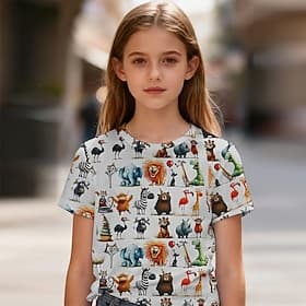 Girls' 3D Graphic Animal T shirt Tee Short Sleeve 3D Print Spring Active Cute Kids 4-12 Years Casual School Regular Fit