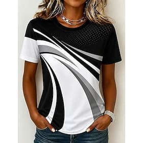 Women's T Shirt Print Striped Graphic Geometric Vintage Stylish Classic Short Sleeve Crew Neck Regular Tops Casual Daily Blue Black Red Purple Khaki Summer Spr