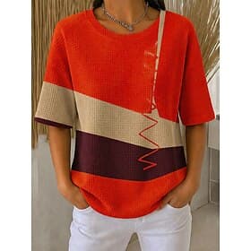 Women's Waffle T-shirt Textured Knit Tops T Shirt Summer Tops Drop Shoulder Print Graphic Geometric Vintage Stylish Classic Short Sleeve Crew Neck Round Neck R