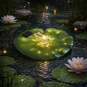 Outdoor Solar Waterproof Lily Pad Frog Floating Light, Warm LED Lamp for Pond, Fountain, Aquarium – Decorative Ambient Landscape Lighting