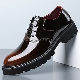 Men's Burgundy Patent Leather Oxford Shoes with Chunky Lug Sole, Classic Lace-Up Dress Shoes for Stylish Men, Ideal for Business, Weddings, Parties and Formal