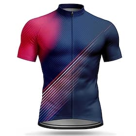 Hommes Maillot de cyclisme Rayé Manche Courte Cyclisme Maillot Top avec 3 poches arrière Résistant aux UV Séchage Rapide Avec Poches Fermeture Éclair Frontale