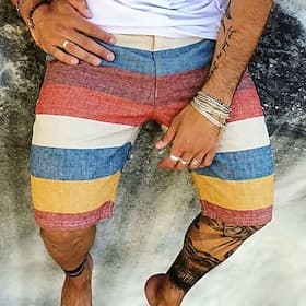 Herren Boho Gestreift Geometrisches Muster Sweat-Shorts Strandshorts Frottee-Shorts Mittlere Taille Retro Vintage Täglich Streetwear Ferien Kordelzug Elastisch
