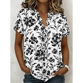 Damen Hemd Tunika Rüsche Blumen Grafik Elegant Mode Täglich Kurzarm V Ausschnitt Normale Oberteile Lässig Täglich Blau Schwarz Wein Khaki Sommer Frühling