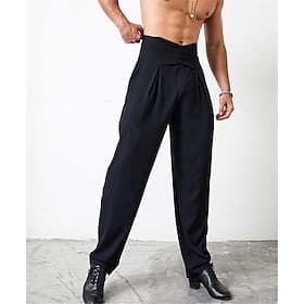Pantalon de danse latine noir taille haute pour homme - pantalon plissé asymétrique pour salsa, jazz et danse de salon concours