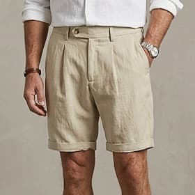 Homme Shorts Shorts en Lin Robe Short Shorts d'été Boutons Couleur Pleine Confort Respirant Longueur Genou Occasionnel Quotidien Extérieur Mode Style Classique