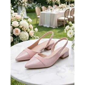 Women's Pink Low Block-Heel Slingback - Elegant Garden Wedding Guest Shoes