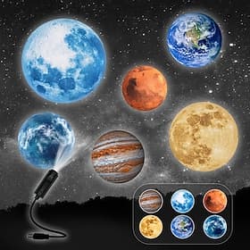 6 in 1 USB Planet Projector Night Light, Earth Moon Mars Jupiter Galaxy Projector with 360° Flexible Gooseneck, Portable Starry Sky Ceiling Projection Lamp for