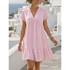 Women's Knee Length Dress A Line Dress Casual Loose Fit Plain Short Sleeve V Neck Sage Green Black Pink Dark Blue Summer Spring