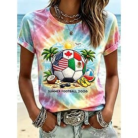 Damen T Shirt Druck Grafik Fussballteam Stilvoll Klassisch Lässig Kurzarm Rundhalsausschnitt Normale Oberteile Lässig Täglich Blau Gelb Rosa Sommer Frühling