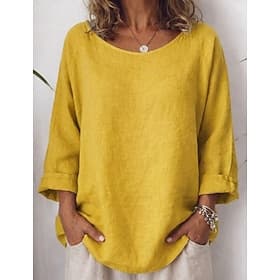 Women's Cotton Linen T Shirt Tee Top Stylish Ethnic Casual 3/4 Length Sleeve Boat Neck Regular Tops Daily Going out Vacation Wear White Yellow Red Gray Summer