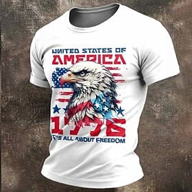 4th of July 2026 250th Men's Solid Color American US Flag T Shirt Short Sleeve T shirt 3D Print Crew Neck Shirt Vintage Retro Patriotic Daily Festival Black Wh