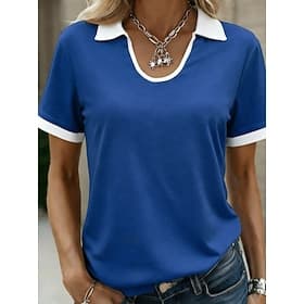 Femmes Chemisier Patchwork Bloc de Couleur ancien Élégant Manche Courte Col Polo Hauts Réguliers Quotidien Fête Sortir Noir Rouge bleu marine Vert foncé Été Pr