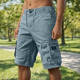 Voor heren Ladingbroek Cargoshorts Korte broek Casual korte broek Zak Elastische taille Effen Knielengte Casual Buiten Streetwear Modieus Streetwear Zwart Khak