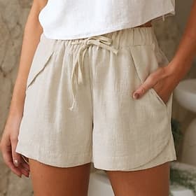 Femmes Pantalon effet lin Shorts Shorts d'été Shorts de plage Vacances Mode Décontracté Quotidien Court Taille haute Couleur Unie Uni Cordon de serrage Avec Po
