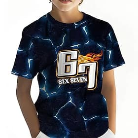 Jungen 3D Grafik Farbverläufe Lustiger Slang 67 T-Shirt Kurzarm 3D-Druck Sommer Frühling Sport Mode Streetwear Kinder 4-12 Jahre Rundhalsausschnitt Lässig Tägl
