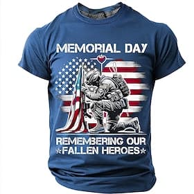 Memorial Day Remembering Our Fallen Heroes Men's American Flag Heart Kneeling Soldier Patriotic Military Graphic T Shirt Distressed Vintage Short Sleeve Tee Cl